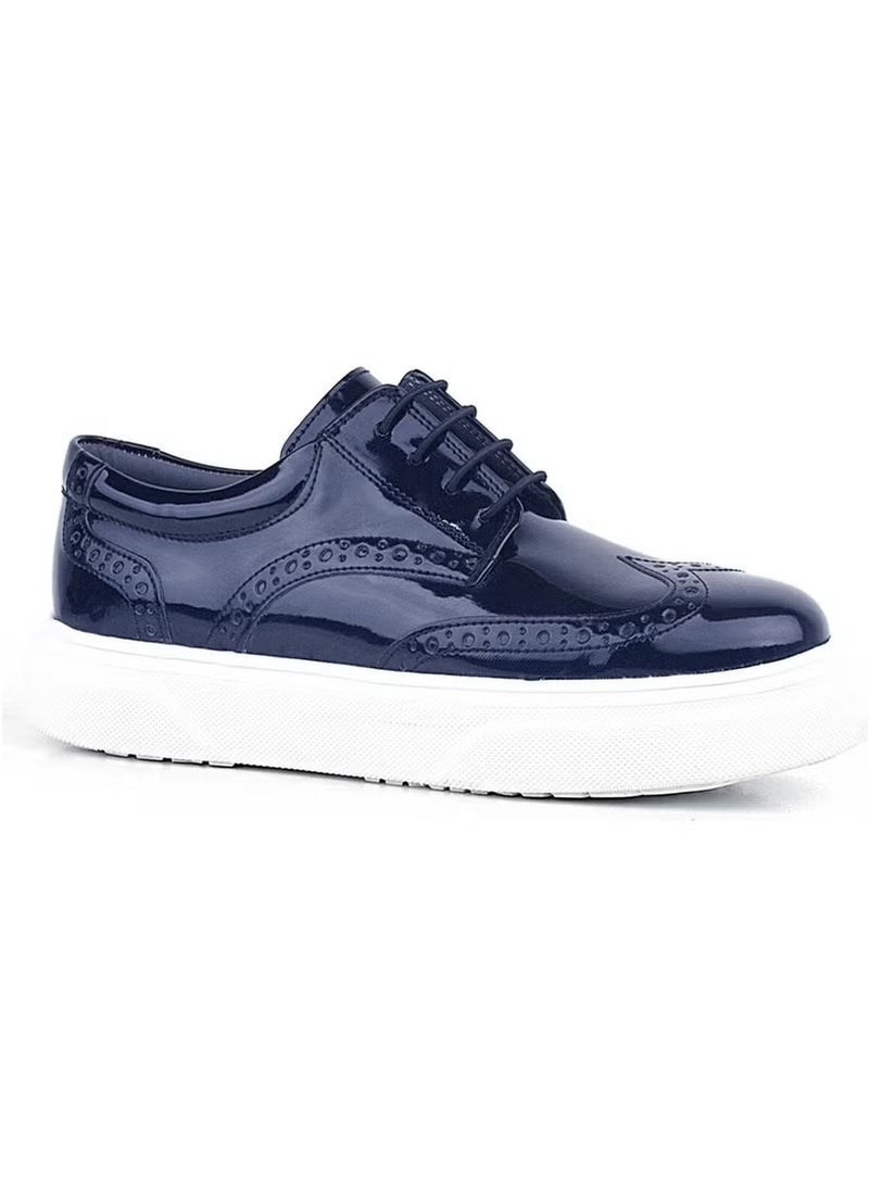 Rakerplus Navy Blue Patent Leather White Sole Oxford Children's Classic Shoes - Image 2